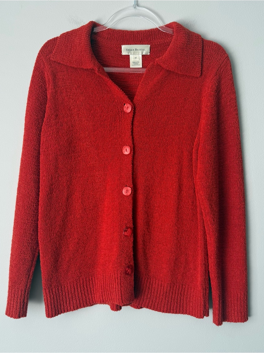 Susan Bristol Bright Red Collared Button-Down Cardigan